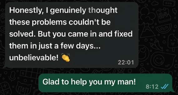 Client message about working with Størmson