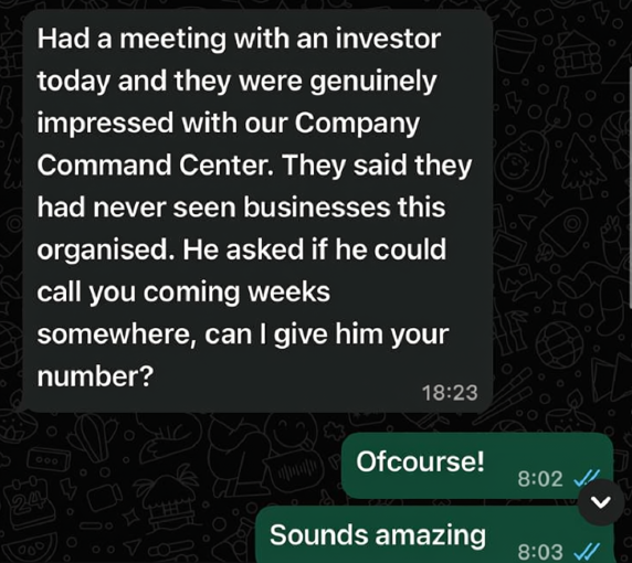 Client message about working with Størmson